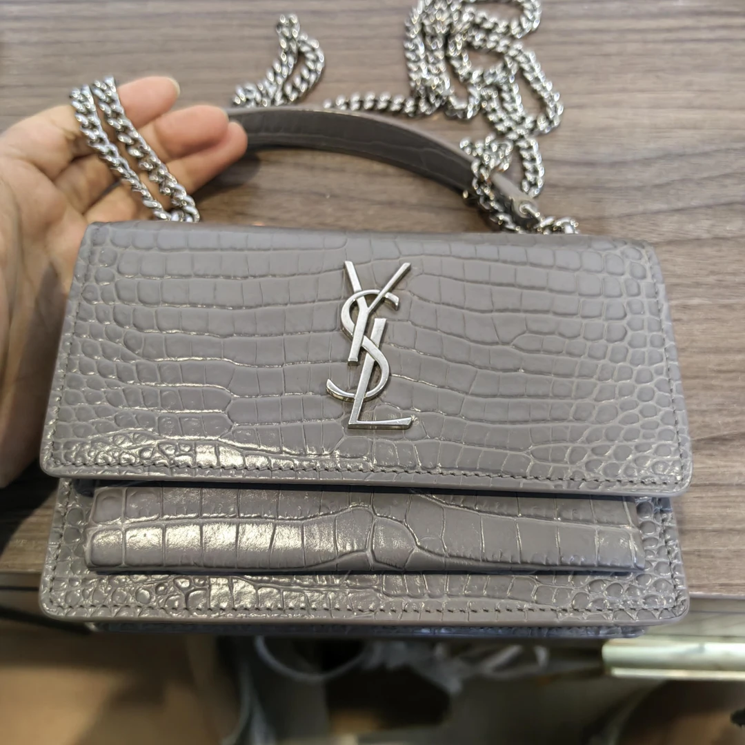 95新 YSL/圣罗兰 灰色鳄鱼日落mini