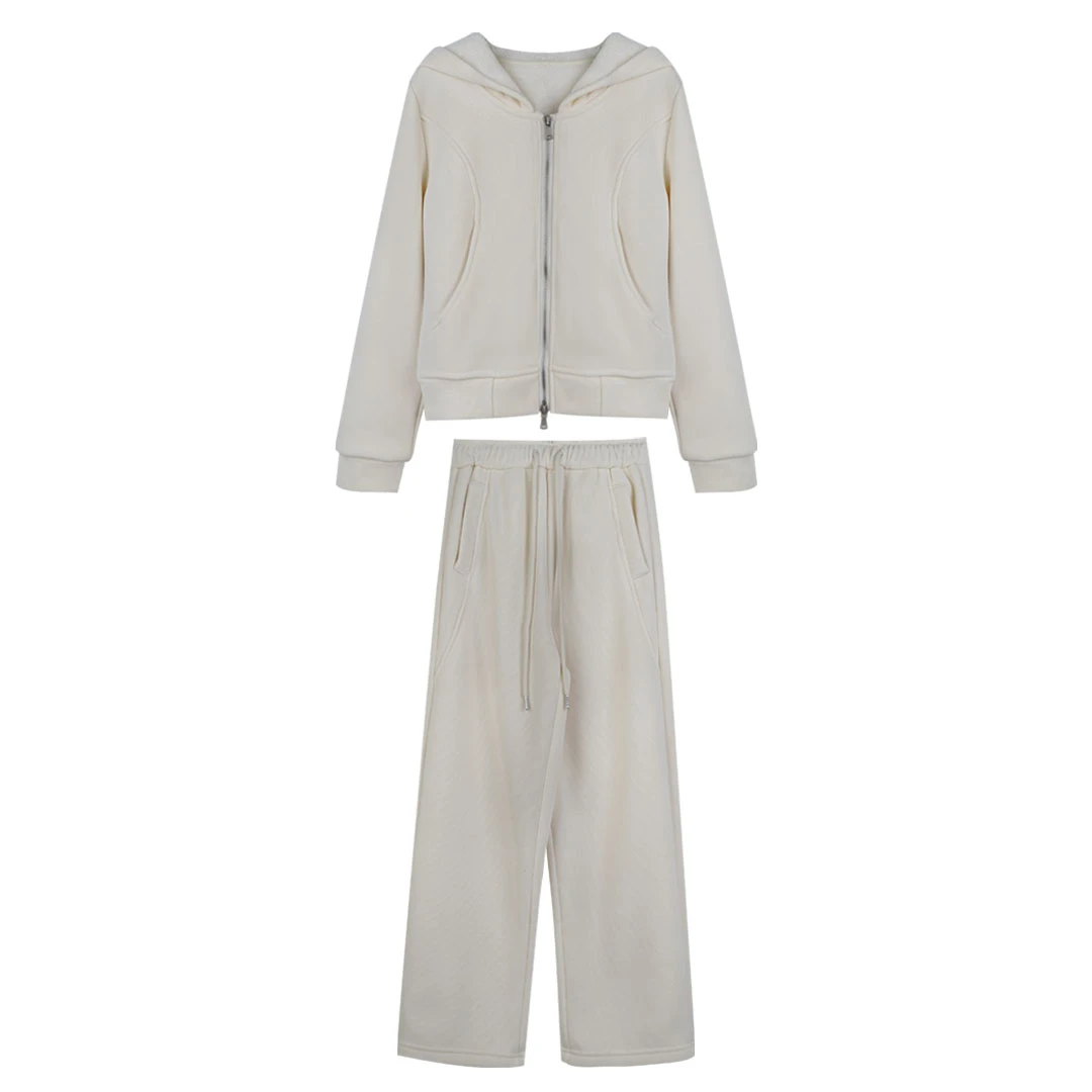 【折扣】YO精品小个子百搭慵懒风加绒连帽卫衣套装秋冬气质两件套