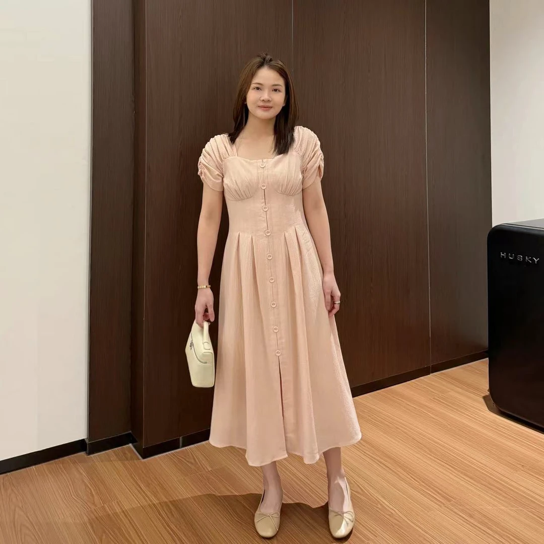 【折扣】YO精品小个子法式设计感茶歇连衣裙夏季小众显瘦初恋裙长裙