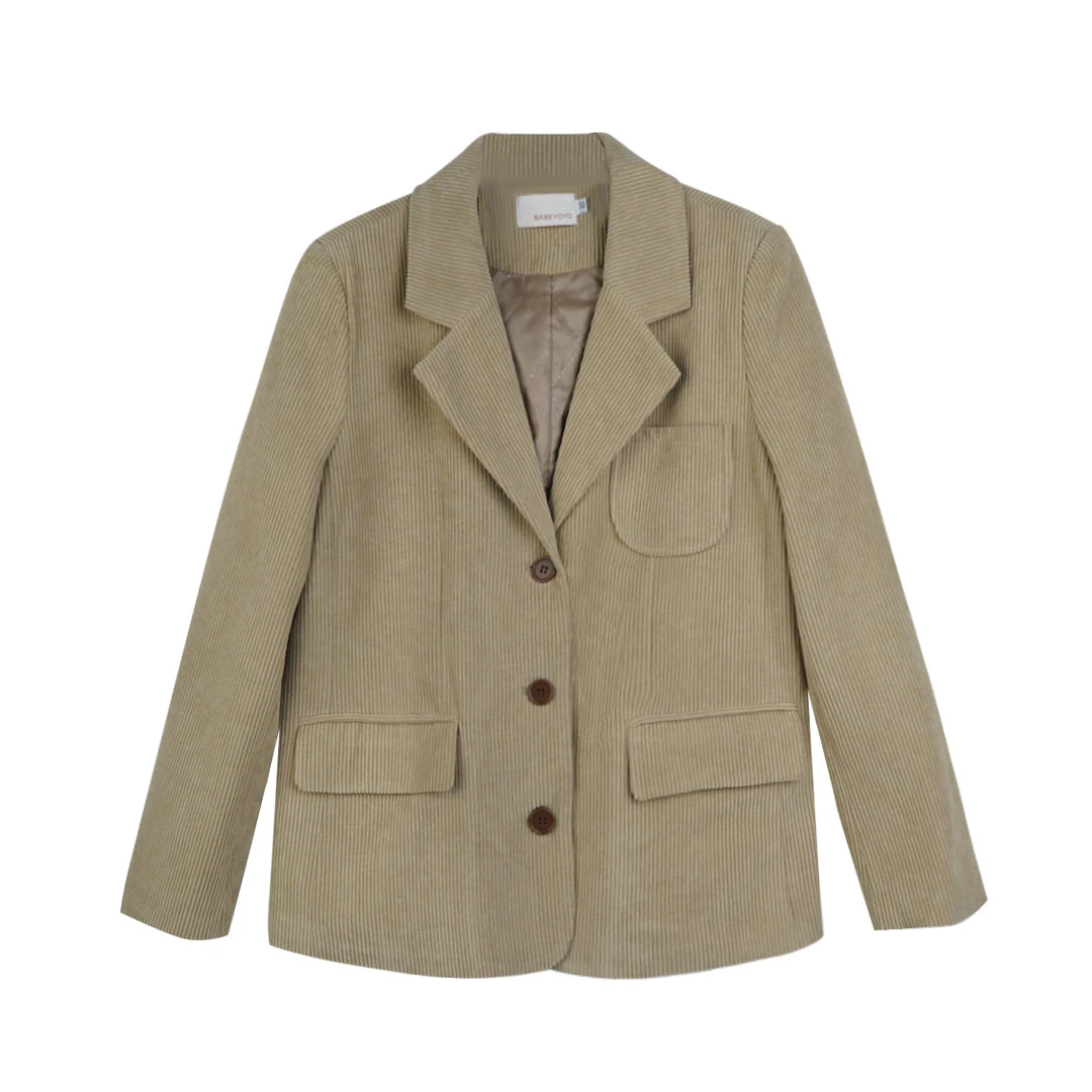 【折扣】YO定制小个子秋冬复古灯芯绒夹棉西装外套单排扣西服上衣