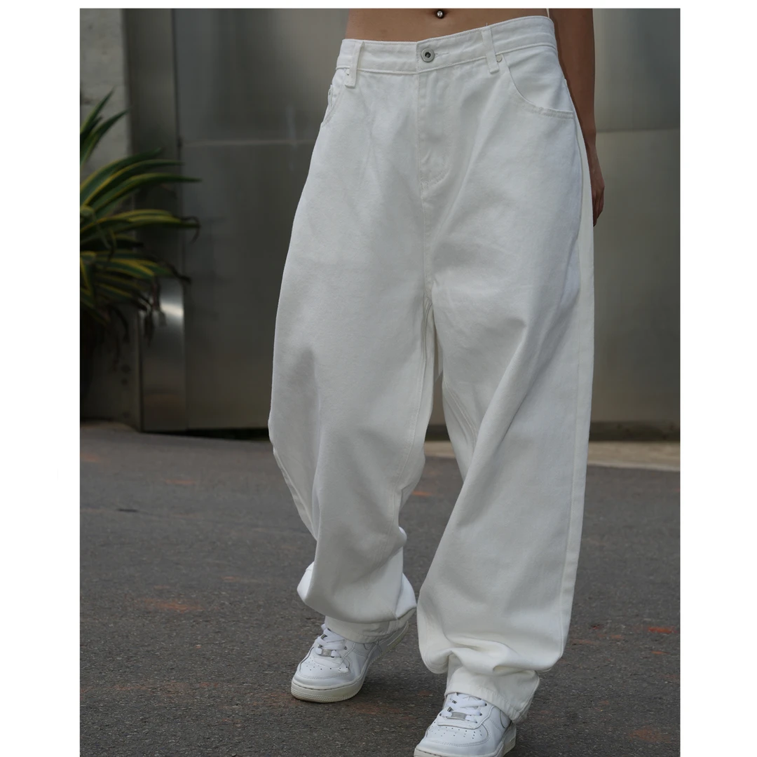 白色牛仔裤女hiphop直筒宽松嘻哈美式休闲裤复古百搭街舞街头