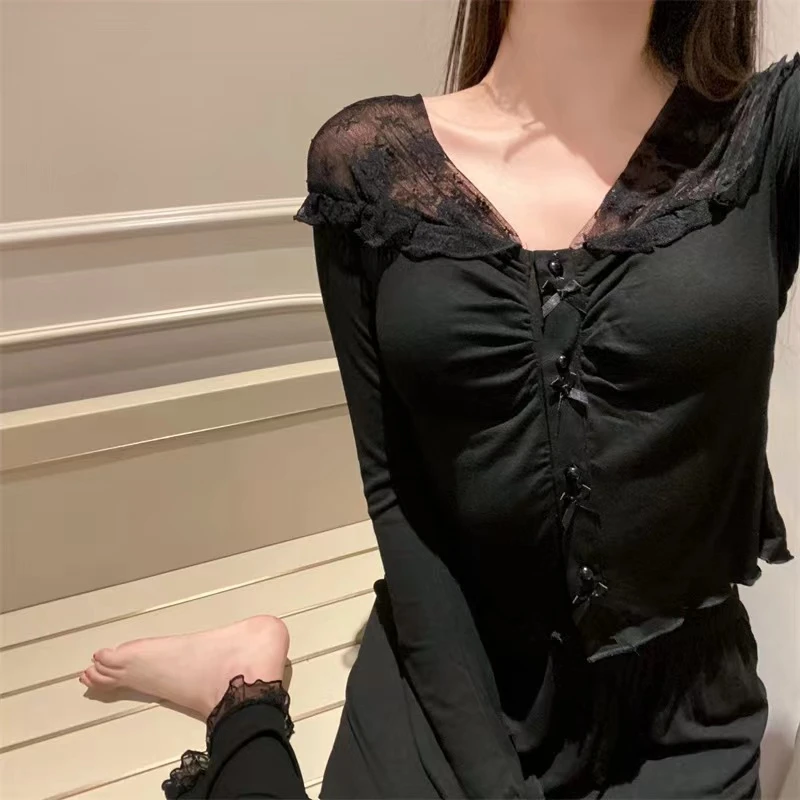 睡衣女秋季蕾丝公主长袖2023新款莫代尔法式甜美带胸垫家居服套装