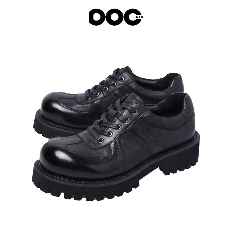 DOCAIR都可德比鞋男厚底隐形增高5cm大头鞋头层牛皮黑色休闲皮鞋