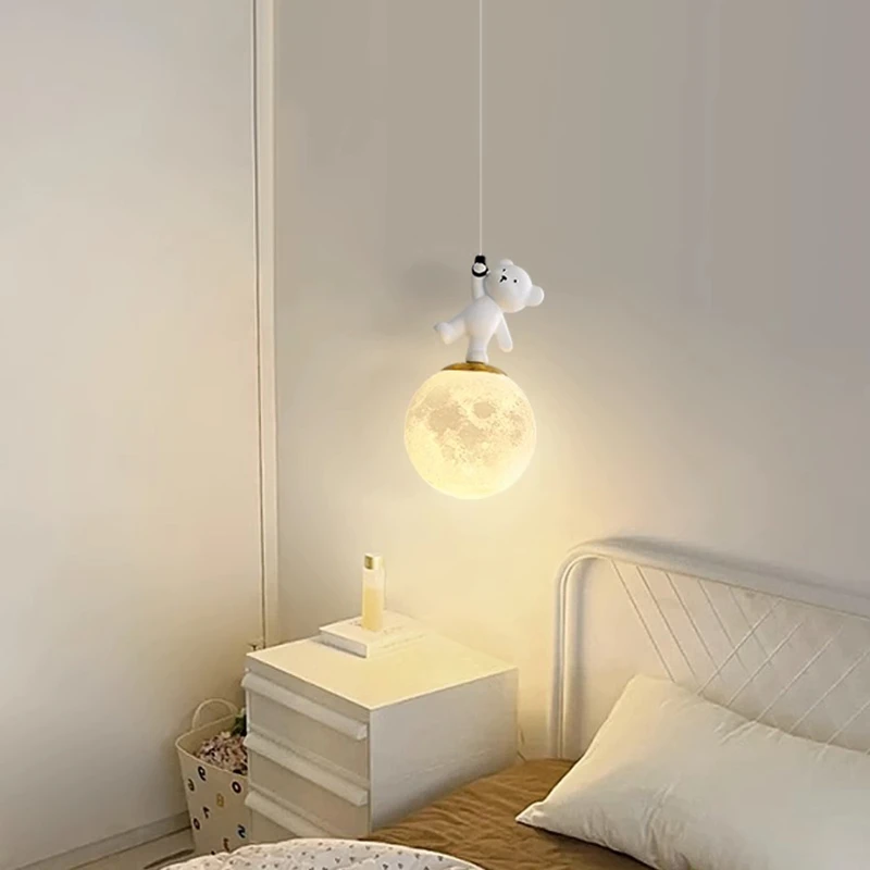 儿童房床头吊灯现代简约护眼可爱男孩女孩公主卡通主卧卧室吊线灯