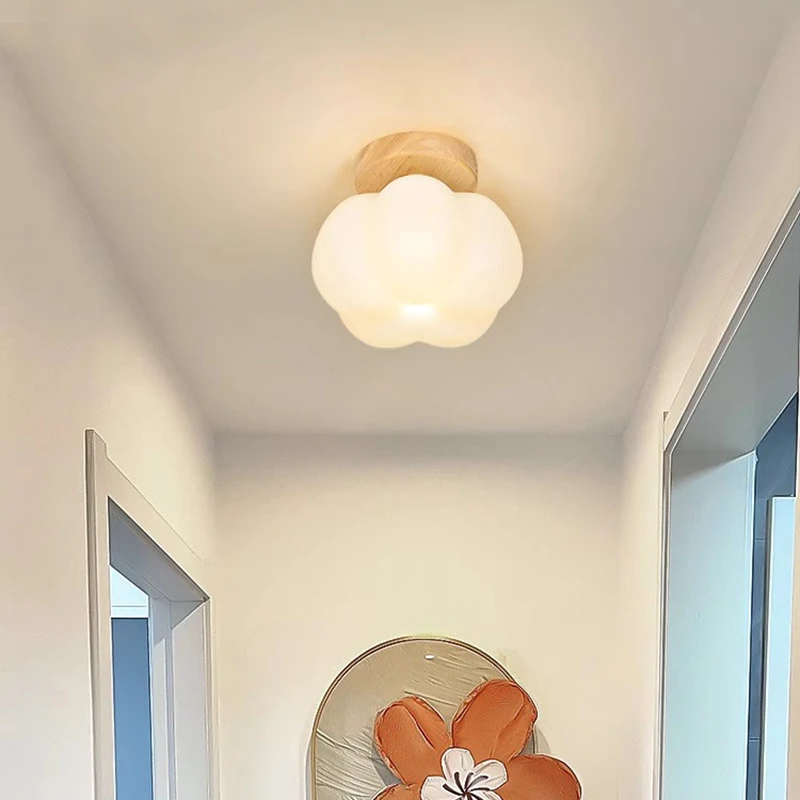 过道灯走廊灯现代简约楼梯入户玄关阳台灯原木灯具棉花吸顶灯声控