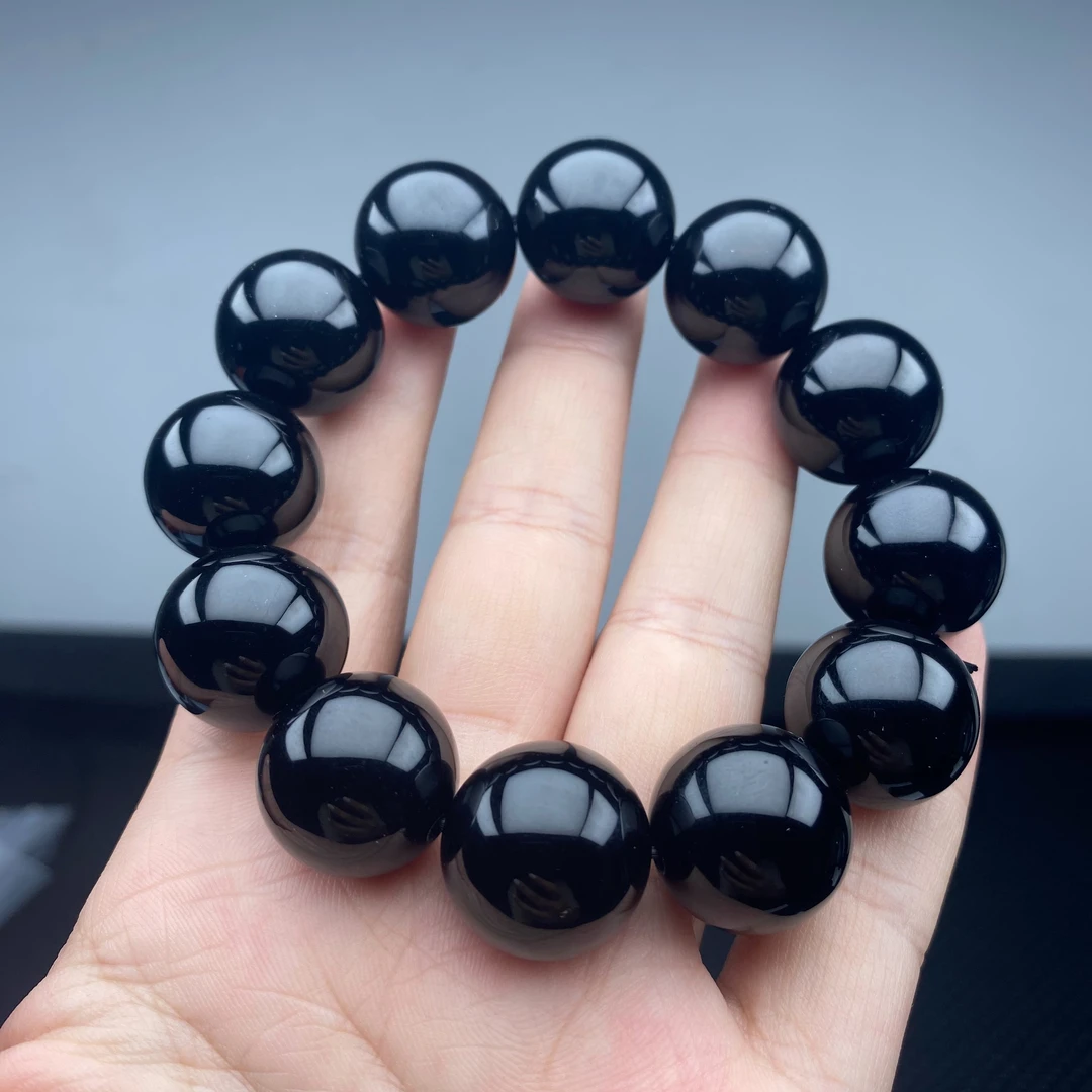 黑金刚玉石玛瑙手串约16mm13颗-多样性发货送礼佳品