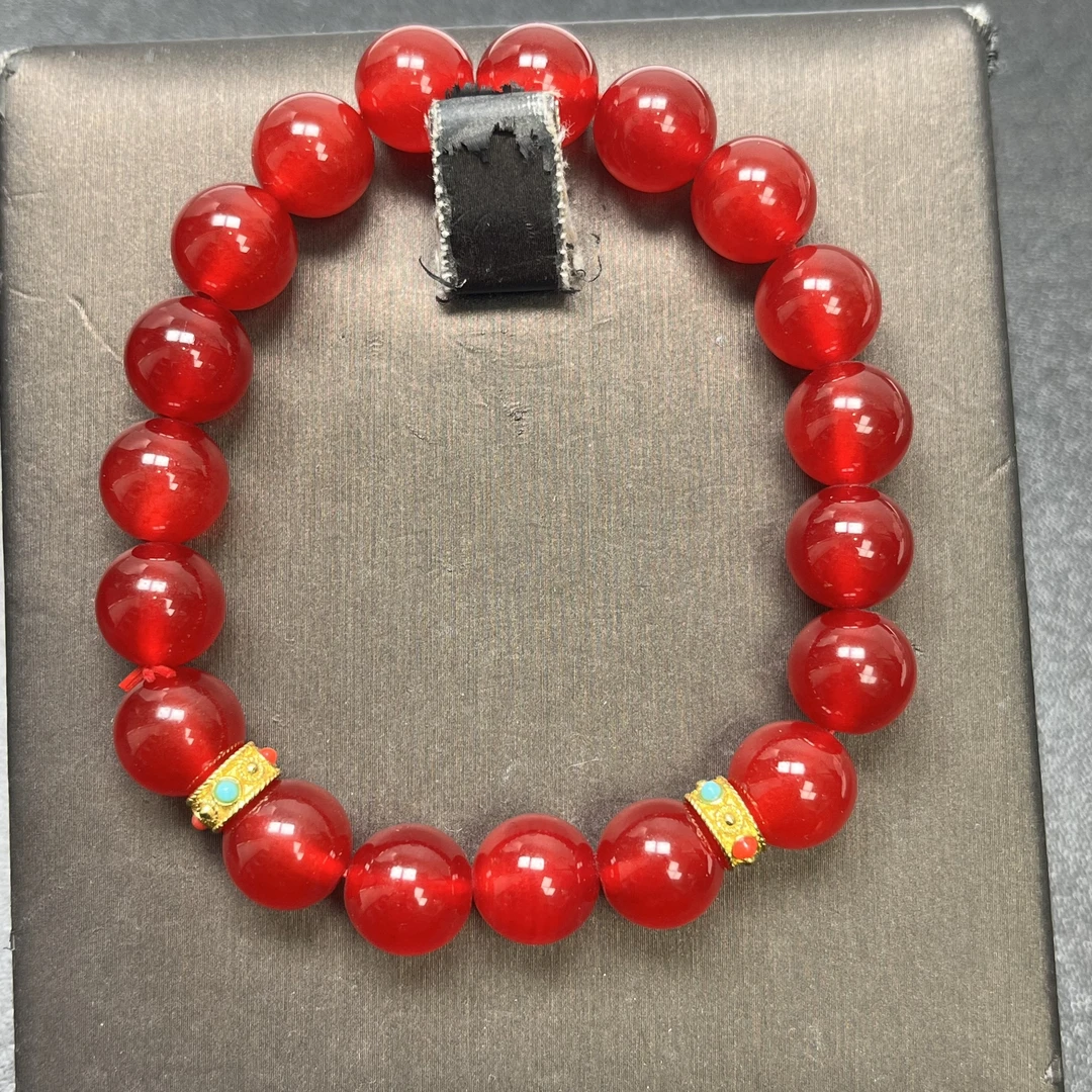 尺寸约10mm19颗鸽血红设计款玛瑙玉石手串