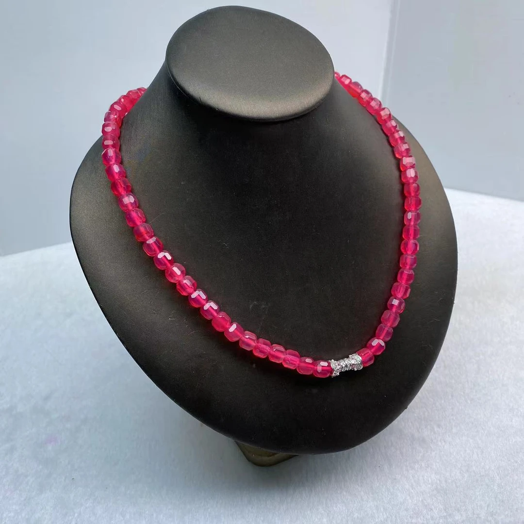 樱花粉钻切面玛瑙玉石项链约8mm80颗