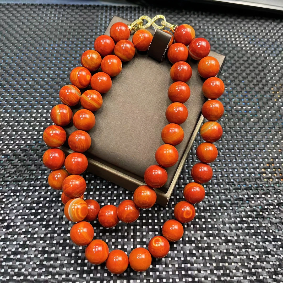 卡14mm48颗老料赤玉战国红玉石玛瑙男女同款项链