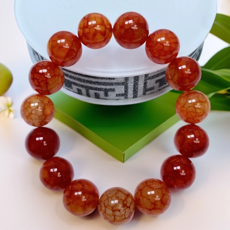 金龙入梦血丝血红参玛瑙玉石手串约14mm15颗