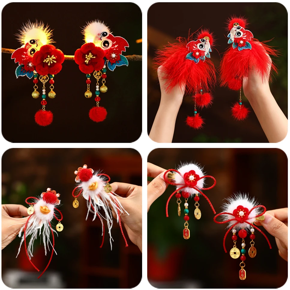 A298儿童新年发饰女童中国风汉服发夹宝宝发卡小女孩过年古风头饰