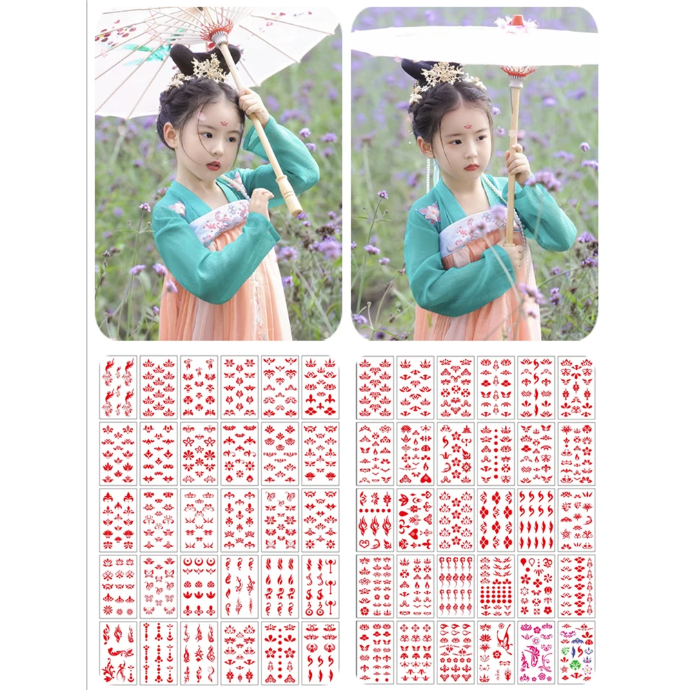 30张A115【满9.9发】儿童汉服中国风新年大红眉心贴女童古风额头贴