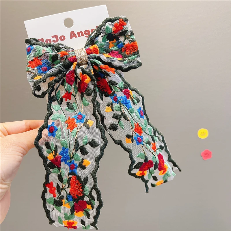 A452儿童发饰蝴蝶结飘带发夹小女孩丸子头发圈宝宝顶夹女童头饰