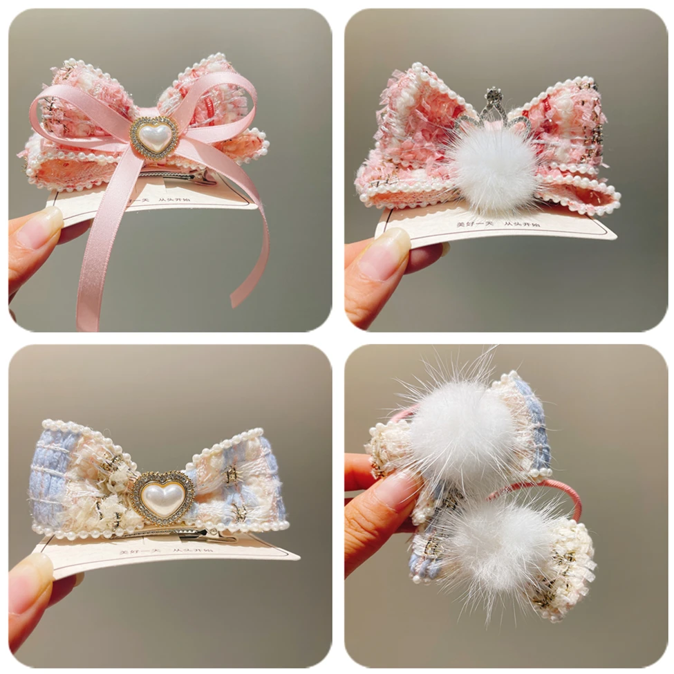 儿童发饰小香风蝴蝶结发夹宝宝毛球可爱发绳女童公主发卡女孩发圈