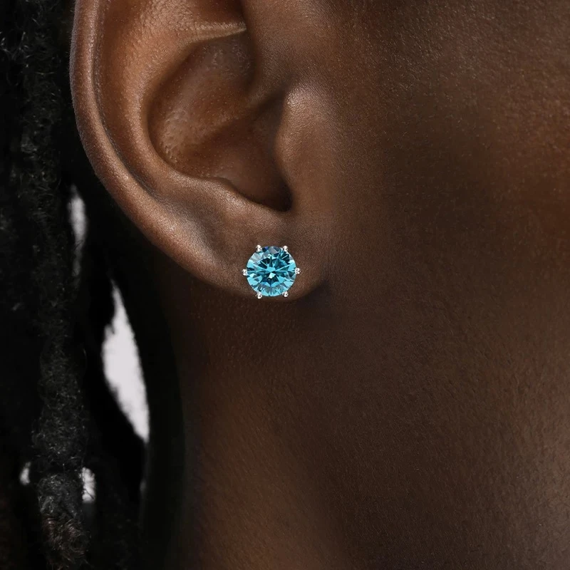 BTSP 925银海蓝色锆石欧美嘻哈说唱百搭耳钉