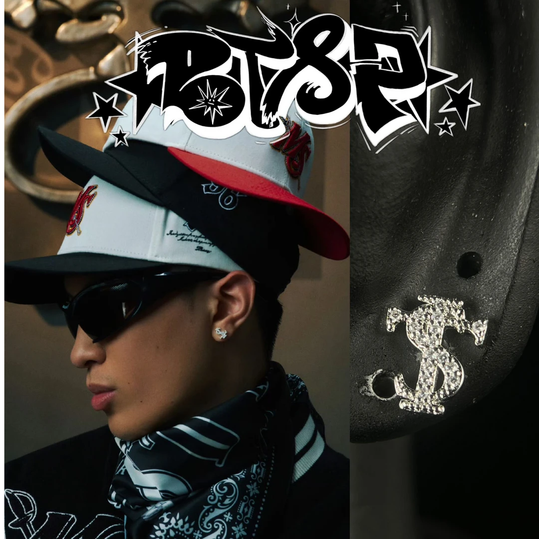 BTSP ASEN艾志恒S925银小镇男孩嘻哈满钻耳钉