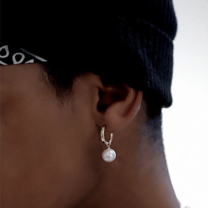 925银合成锆石耳饰 BTSP 24SS耳圈仿珍珠男嘻哈美式小众复古耳环