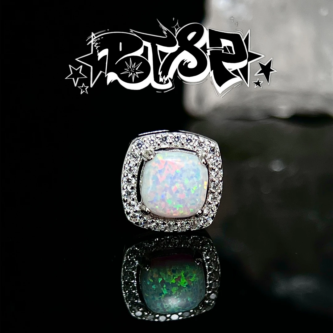 925银合成锆石耳饰 BTSP 24SS冰糖方糖手工欧泊色渐变变色耳钉