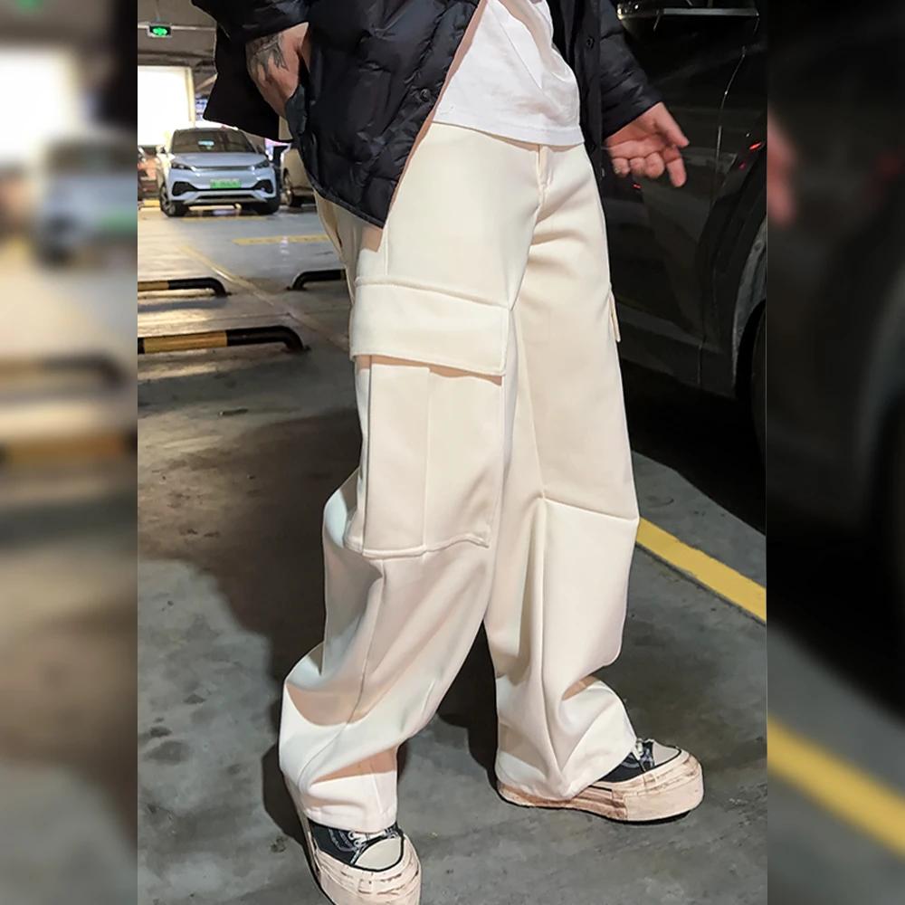 Q.d.R工装裤男士休闲宽松百搭复古多口袋长裤纯色直筒裤潮牌