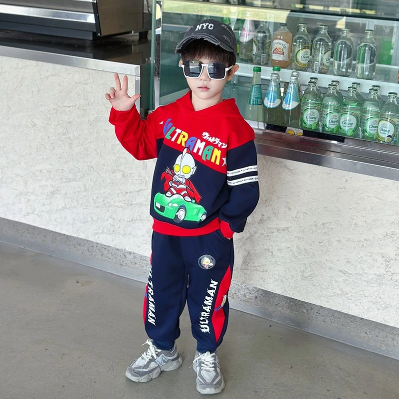男童秋装套装2024新款潮帅气儿童奥特曼衣服男孩秋季卫衣时髦亮灯