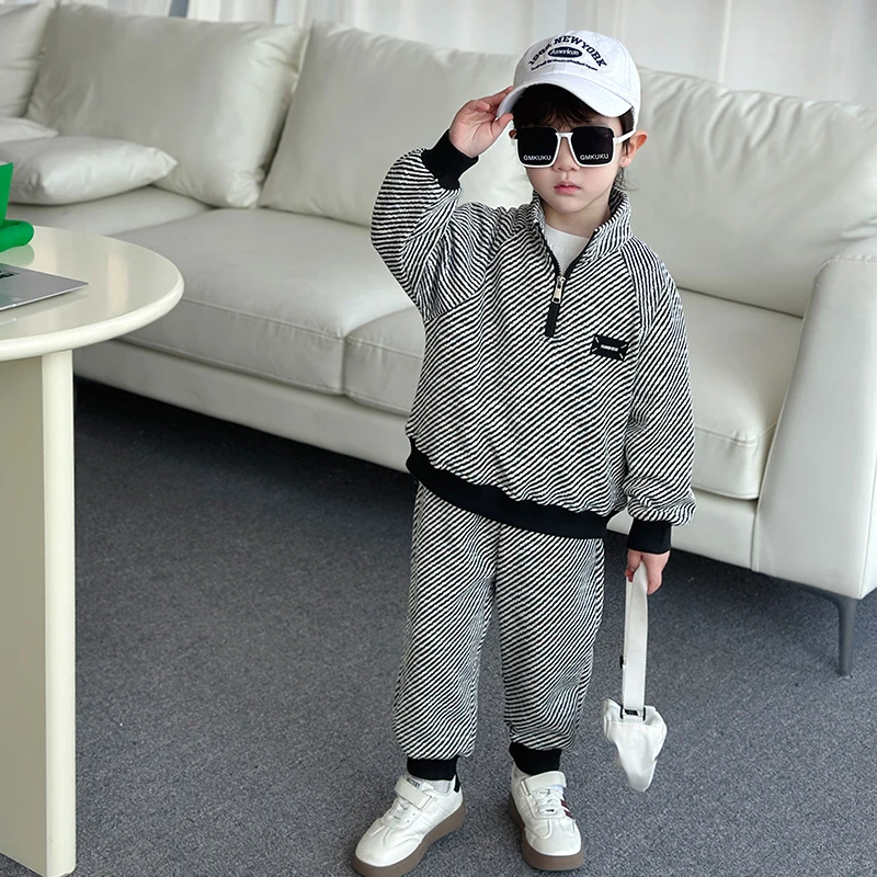男童秋装套装2024新款条纹儿童秋季帅气时髦潮童装男宝宝衣服春秋