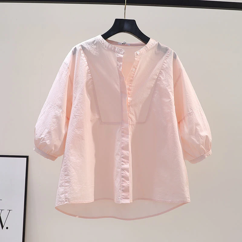 淡妆浓抹总相宜倾国倾城不在颜。灯笼袖棉衬衫女宽松7分袖休闲衬衣