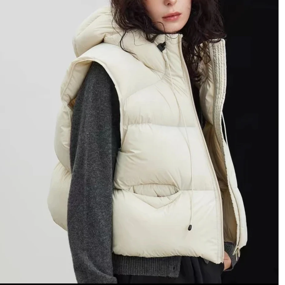 这个秋冬的新款 韩版连帽 鹅绒泡芙羽绒马甲外套短款背心保暖