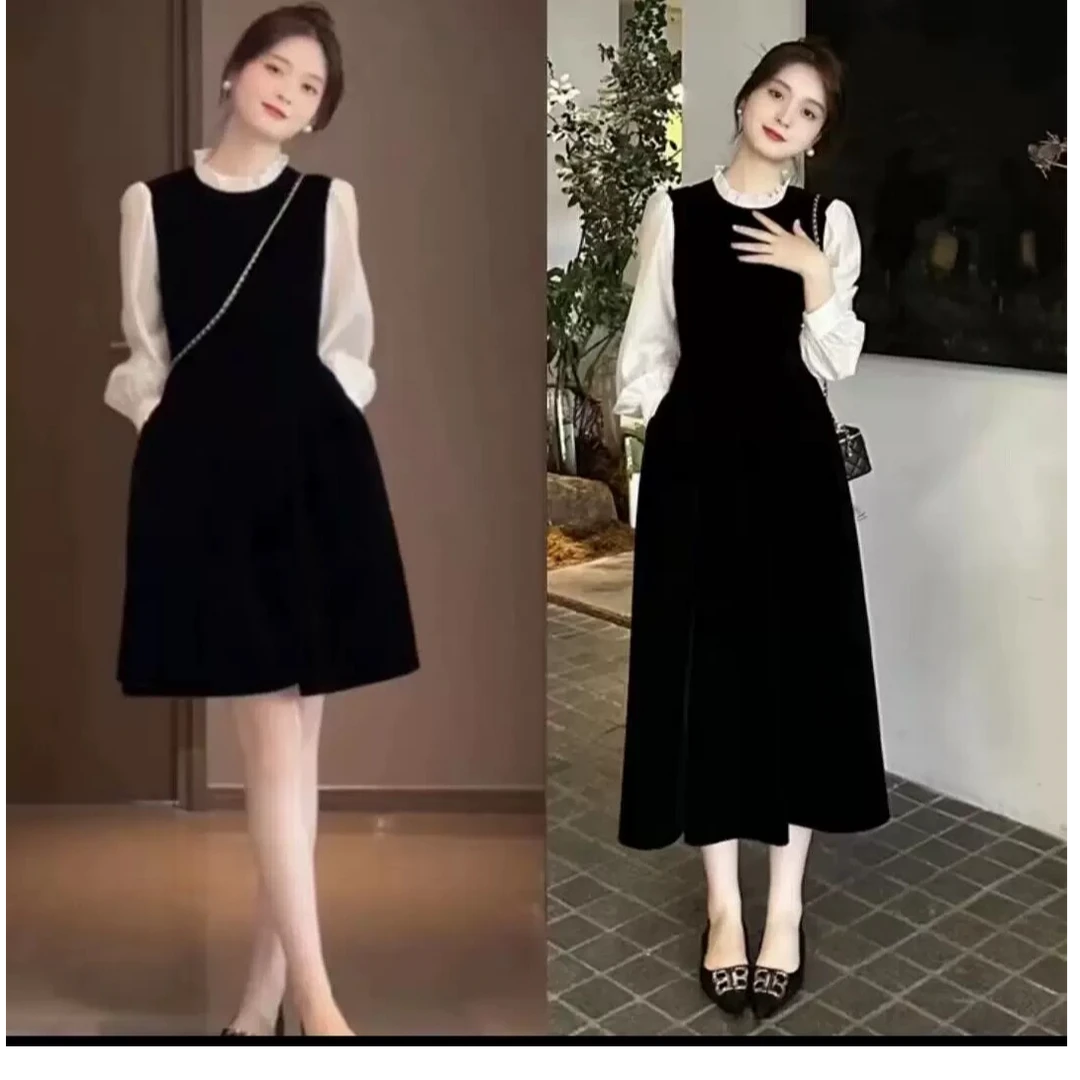 改良设计后长短2个长度小个子也可以 设计感撞色连衣裙女高端精致