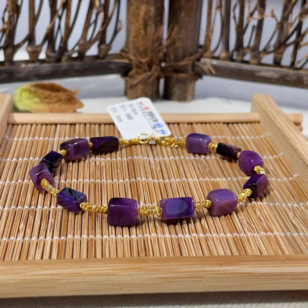 【18k】舒俱来紫色凝胶玉化轻奢手工手链4mm/AZB1032/19cm