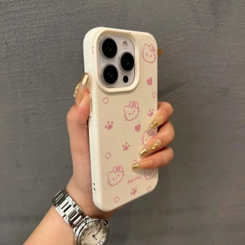 高级感粉爱心凯蒂适用iPhone15苹果13硅胶手机壳14promax全包防摔