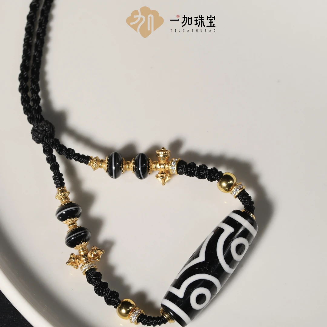 手工设计黑白横版大p三y玛瑙多宝项链7138D
