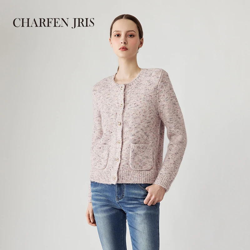 CHARFENJRIS冬季新款时尚文艺彩点花纱针织衫上衣FJE5E680-6115J