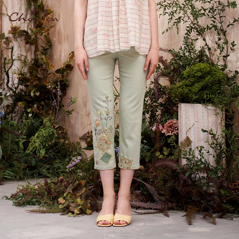 CHARFEN复古修身显瘦八分牛仔裤女CFB2D306-310P