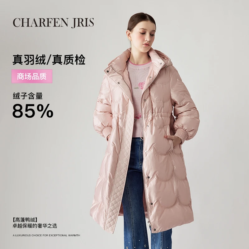 CHARFEN朝峰冬季连帽收腰中长款女士羽绒服FJE5F683-6269Y