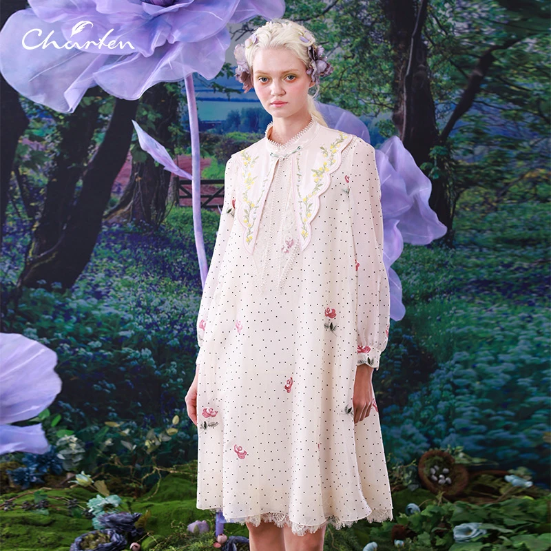 CHARFEN朝峰春季宽松连衣裙女可拆卸云肩CFC1A301-301G