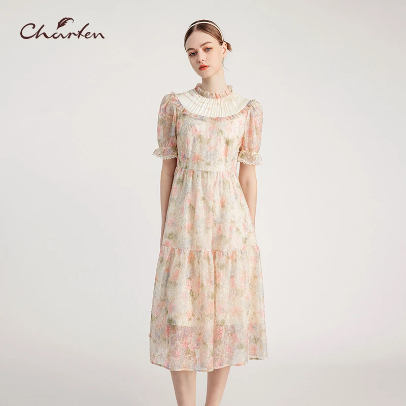 CHARFEN朝峰夏季新款法式显瘦蕾丝碎花连衣裙CFE2E629-6026G