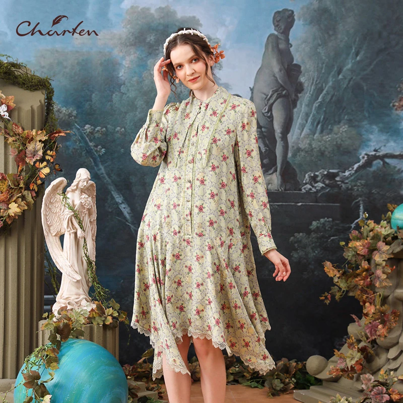 CHARFENCHARFEN朝峰冬季新款女士长袖连衣裙CFB5E313-387G碎花