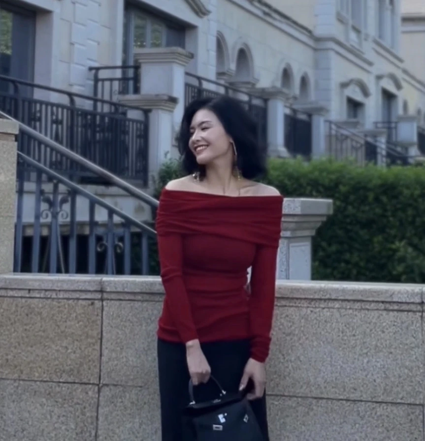 【爆款】一字肩全毛上衣修身显瘦露肩气质独特性感1