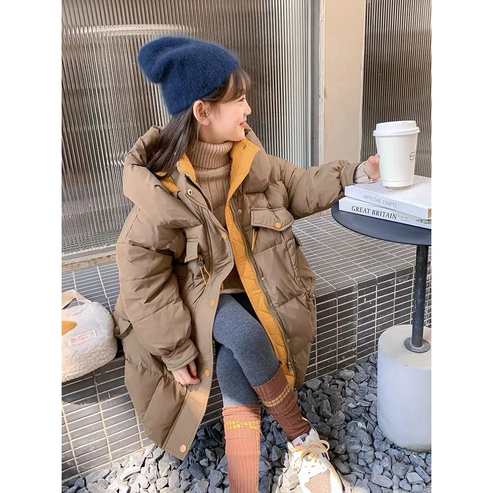 2023新款女童时尚保暖棉服冬装洋气儿童加厚防寒冬季中长款上衣潮