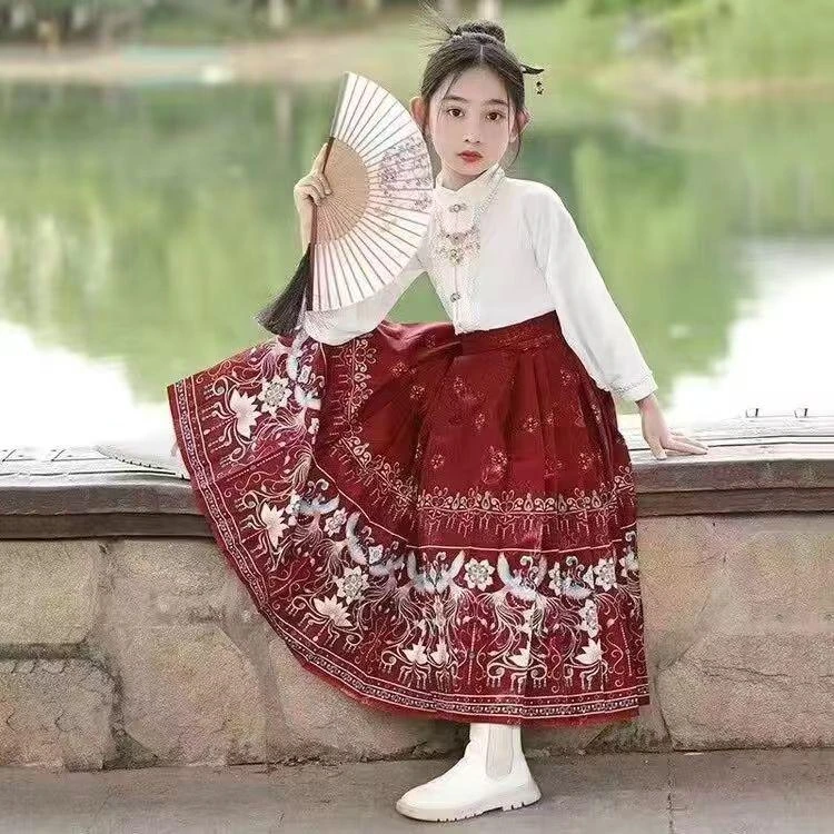 女童中国风马面裙女宝宝上衣半身裙两件套中大童裙子