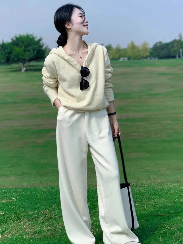 黄色连帽针织衫软糯毛衣女款2024新款韩系慵懒风深秋初冬穿搭上衣