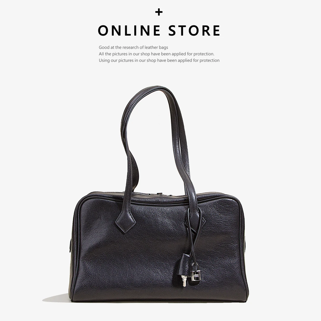 2024秋冬上新真皮大包手提包单肩腋下包植鞣牛皮维多利亚保龄球包