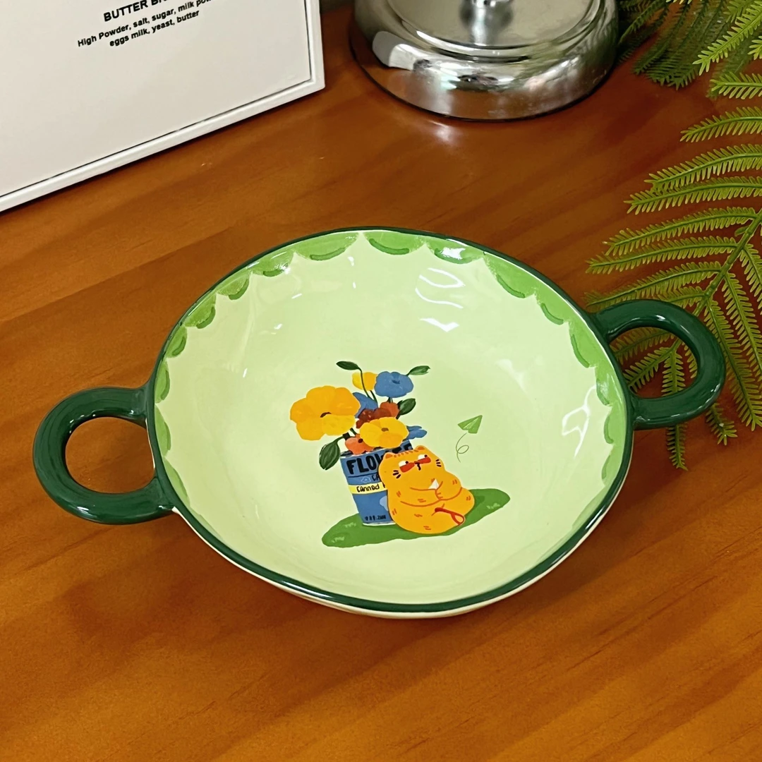 【橘噗噗插画联名款】6寸圆烤碗烤盘高温陶瓷鸡翅点心蛋糕盘