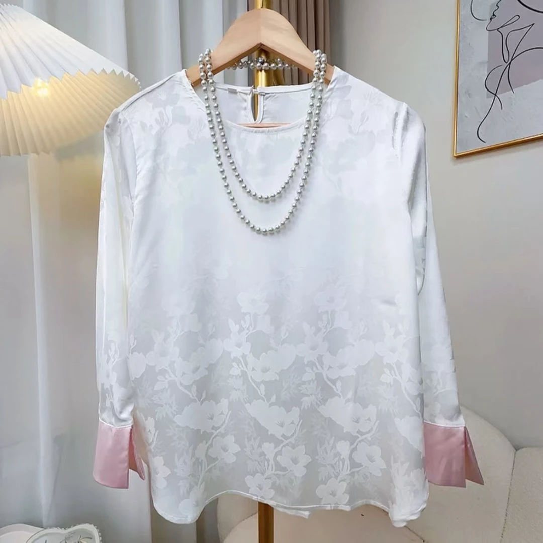 【倾逸】新中式国风织锦提花春秋夏款时尚洋气百搭圆领上衣打底衫