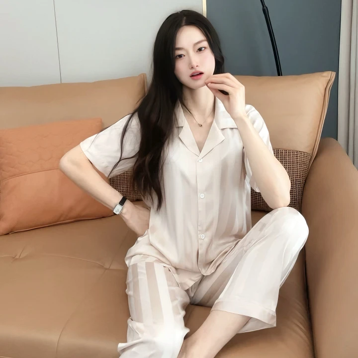 2025睡衣女春夏季新款冰丝短袖ins风高级感薄款家居服套装