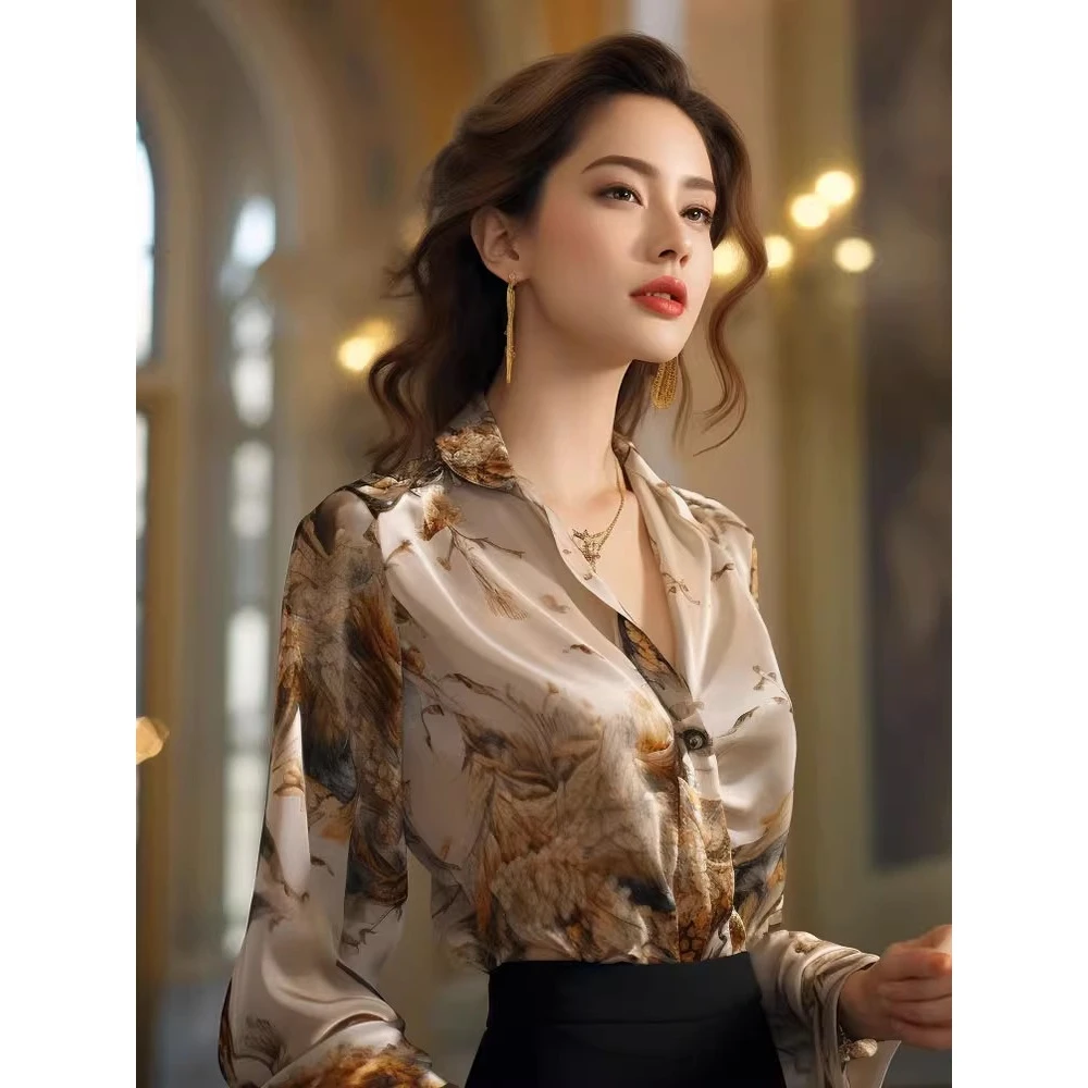 装女2024年新款慵懒风高级感气质通勤减龄显瘦碎花雪纺衬衫上衣