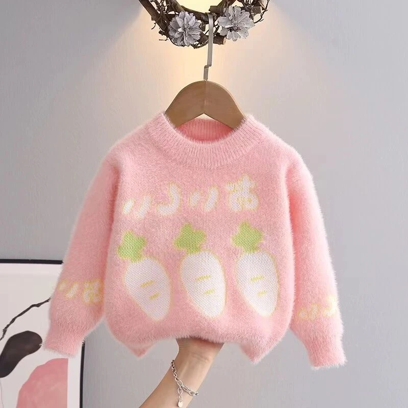 女童毛衣水貂绒加厚秋冬新款中小童儿童宝宝套头针织打底线衣保暖