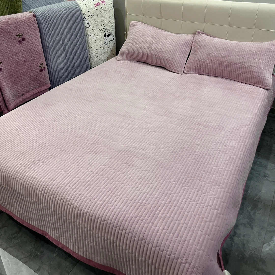 加密加厚牛奶绒宝宝绒床盖三层夹棉绗缝床单可机洗防滑部分微瑕