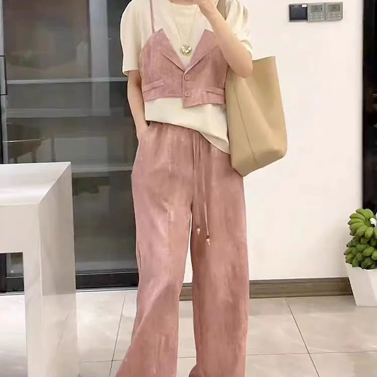 1839-5新款洋气不规则高腰百搭夏季修身松紧腰潮流减龄休闲裤