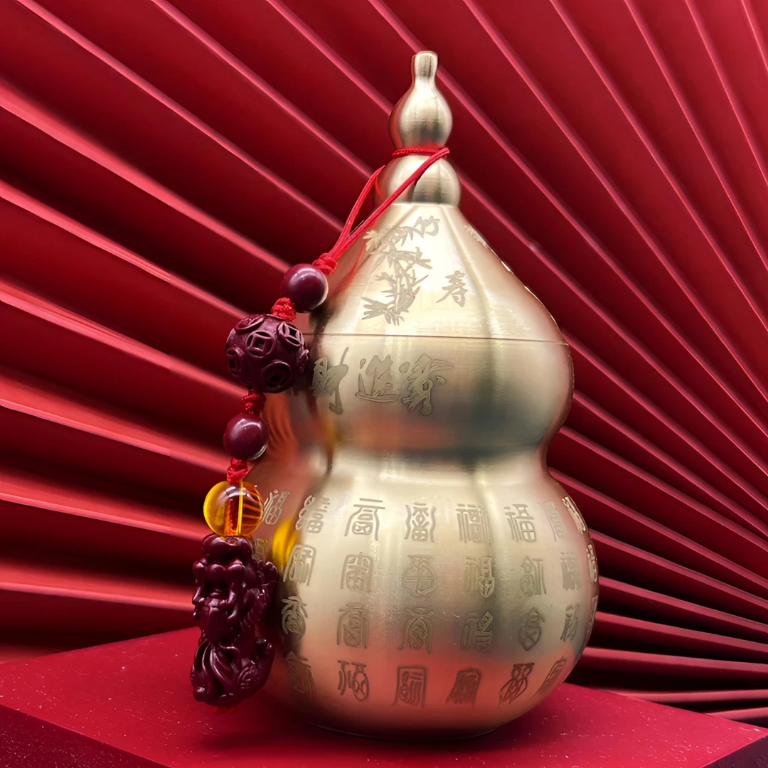 家居办公室纯手工礼品葫芦复古摆件金色雕刻精致古风居家创意摆件